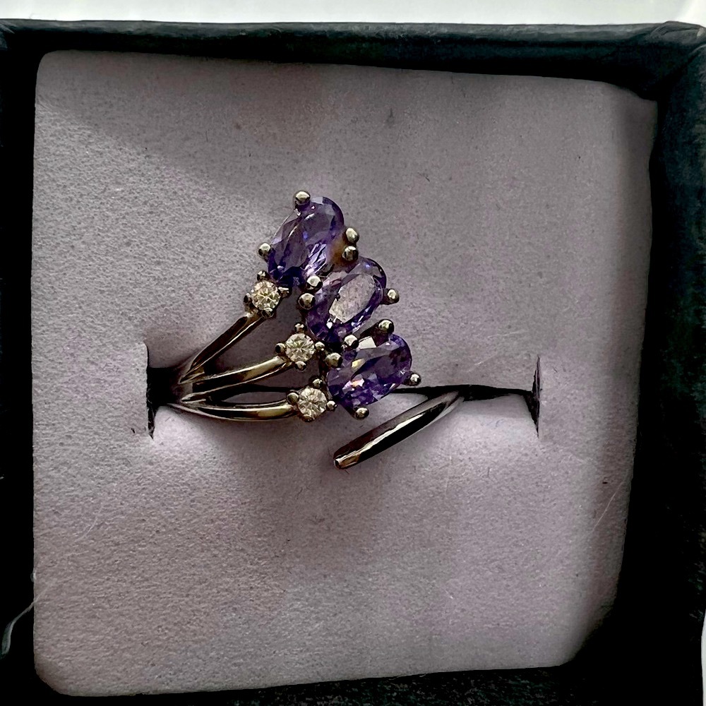 💎Adjustable Sterling Silver .925 Ring Triple Amethyst Wrap